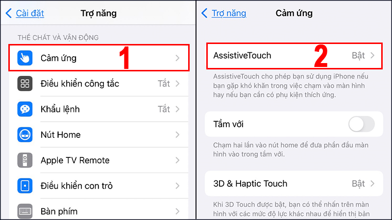 Tại phần AssistiveTouch bạn có thể bật hoặc tắt tuỳ ý chế độ nút home ảo